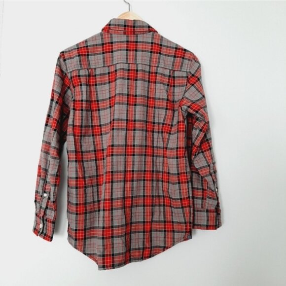 GAP Utility Sleeve Lined Plaid Button-Up Shirt Top Red Gray Kids Youth Sz XL - Picture 11 of 15